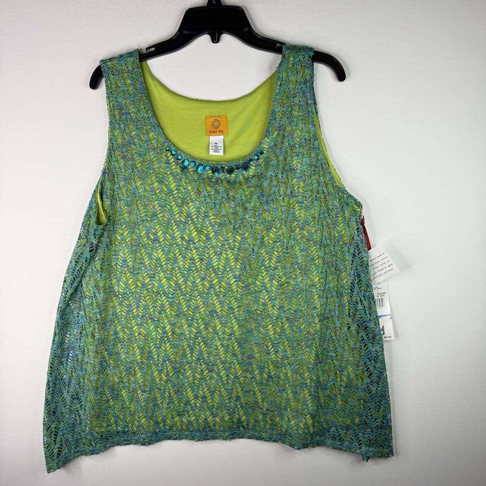 Ruby Rd  Women's Sleeveless Blouse Green XL NWT Mesh